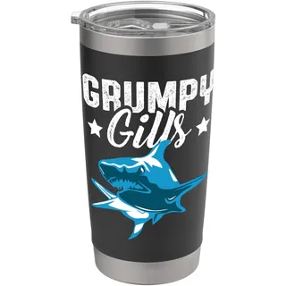 Shark Grumpy Gills Angry Dad Father Lustiger Retro-TV-Film Doppelwandiger Edelstahl-Thermobecher