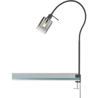 Fischer & Honsel|Klemmleuchte, Iska|sandschwarz|Glas|rauchfarben zu klar|B: 8,50 cm, H: 65,00 cm, Ausl. Wand: 50,00 cm|Schnurschalter|1x E14 max. 10,0 Watt|30441