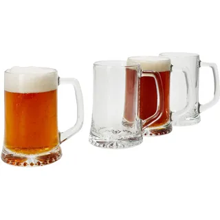 MamboCat 4er Set Artisan Bierkrug I 250ml, Höhe 12,3cm I für 4 Personen I Bierhumpen aus Glas mit Sternboden & Henkel I transparente Biergläser 0,25L I Bierseidel für Partys, Geburtstage & Co