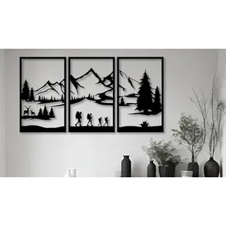 burkfeeg Pack of 3 Metal Mountain und Schwarzwald Wall Decoration, Modern Wanddekoration Forest Line Skulptur Wandgemälde, Wall Art für Schlafzimmer Living Room Büro Garten Deko Draußen(30 x 40 cm)