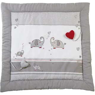 roba Spiel- & Krabbeldecke Jumbotwins - 100 x 100 cm - Gepolsterte Spieldecke für Babys - Spielunterlage mit Elefanten Motiv aus Baumwolle - inkl. Baby-Spielzeug