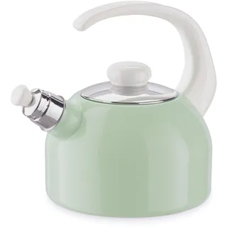 Riess, 0543-118, Flötenkessel Plus 2L, NILGRÜN/BUNT PASTELL, Gewicht 1,21kg, dreifach emailliert, Wasserkessel mit Flötenpfeife, Induktion, Retro, hergestellt in Österreich, LBH 26,2x18,4x21,9cm