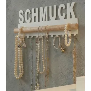 Schmuckhalter Wand Metall und Holz Design by GALEARA Schmuckleiste mit Schmuck oder Bijoux Schriftzug Schmuckaufbewahrung... (Schmuck Weiß)