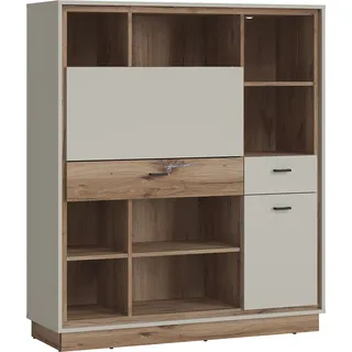 Bücherregal mit Schreibtischfunktion in Flagstaff Eiche Nb. und grau RAMVIK-129, B/H/T ca. 124/143/40 cm - Grau