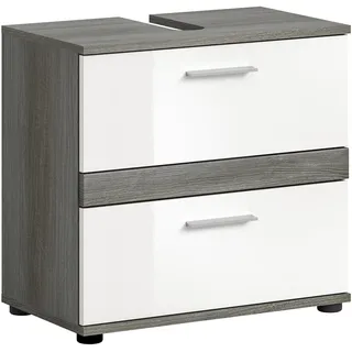 xonox.home Waschbeckenunterschrank Blake 60 x 57 x 34 cm Grau/Weiß Hochglanz