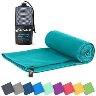 Fit-Flip Mikrofaser Handtuch - kompakte Microfaser Handtücher - ideal als Sporthandtuch, Reisehandtuch, Strandtuch - schnelltrocknend und leicht - Badetuch groß (1x 30x50cm, Petrol)