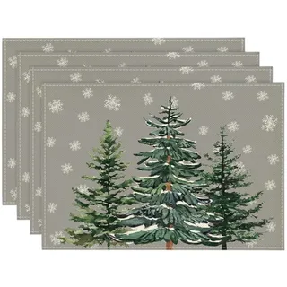 Artoid Mode Grau Kiefern Schneeflocken Weihnachten Platzsets 4er Set, 30x45cm Urlaub Winter Tischsets Waschbar Platzdeckchen Küche Party Deko