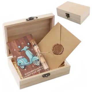 SRunDe Wunscherfüller Geldgeschenk Roller mit Reagenzglas Geschenkbox Holz Gutschein Vespa Führerschein Moped Geschenk Spardose Führerschein Moped Geldgeschenk für Jugendweihe Roller Liebhaber