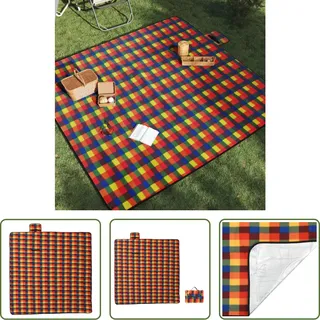 The Living Store Picknickdecke Faltbar Mehrfarbig Kariert 200x200 cm Samt - Bunt