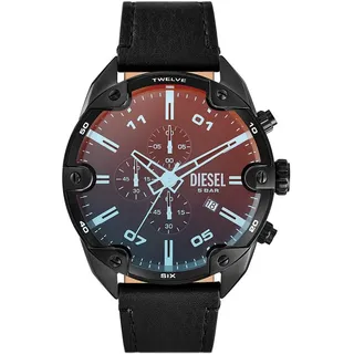 Diesel Spiked Uhr für Männer, Quarz-Chronographenwerk mit Lederarmband