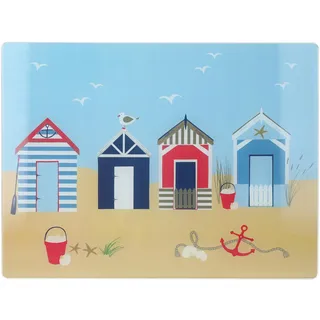 Creative Tops Coastal Glas-Arbeitsflächenprotektor, multifunktionales Schneidebrett aus gehärtetem Glas, Servierbrett im Stranddesign, 40 x 30 cm