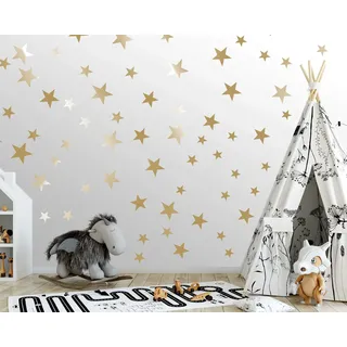 ELES VIDA - 25 Sterne Wandtattoo fürs Kinderzimmer - Wandsticker Set - Pastell Farben, Baby Sternenhimmel zum Kleben Wandaufkleber Sticker Wanddeko - Wandfolie, Kleinkinder, Rauhfaser Gold
