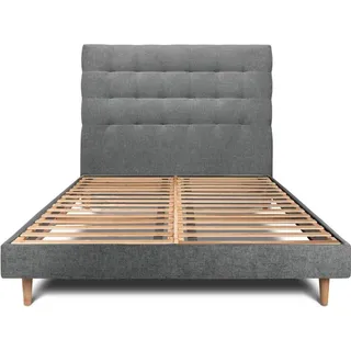 Bett mit Kopfteil – Korbgeflecht-Canvas-Stoff - 140 x 190 cm - Grau