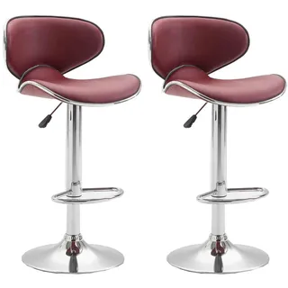 CLP Barhocker 2er Set Lederlook bordeauxrot , Textil , 46x88x49 cm , Esszimmer, Barmöbel, Barhocker