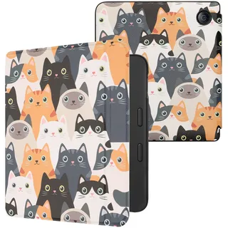 kwmobile Schutzhülle für Tolino Vision 6 Hülle - eReader Flip Case mit Auto Sleep Funktion - Katzen mit Orange Schwarz Weiß