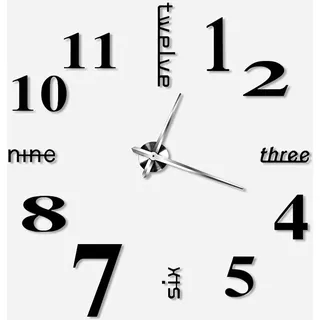 Ejoyous Moderne Mute DIY Große Wanduhr Silber, 3D Wanduhr Home Office Schule Dekoration für Nach Hause Restaurant Büro und Hotel Selbstklebendes Eva-Schaummaterial (Schwarz)