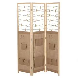 LIFEZEAL Faltbarer Paravent mit 3 Paneelen, 120 x 170 cm Japanische Trennwand mit 8 Taschen, 4 Haken, 20 Wäscheklammern, 3-teiliger Raumtrenner Room Divider Innen