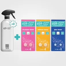 EzeeTabs Reinigungsmittel Bundle – Je 2 Allzweckreiniger, Badreiniger, Glasreiniger und 3 wiederverwendbare Flaschen – Mikroplastikfreies, biologisch abbaubares und veganes Putzmittel