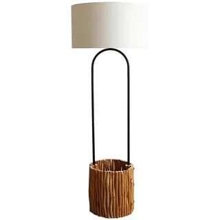 P & B Stehleuchte , Naturfarben, Schwarz , Textil , Treibholz , rund , 34x155x34 cm , Fußschalter , Lampen & Leuchten, Innenbeleuchtung, Stehlampen, Stehlampen