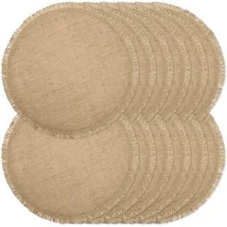 Runde Jute-Platzsets, Set mit 12 Stück, rustikale Tischsets für Esstische, hitzebeständig, natürliche Bauernhaus-Tischsets, Dekoration für Thanksgiving (Tassel)