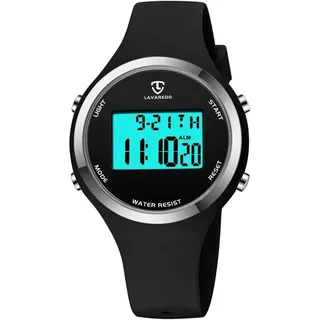 Digitaluhr für Damen mit Wecker,Stoppuhr,LED Licht,Datum-Casual Armbanduhr mit Silikonarmband