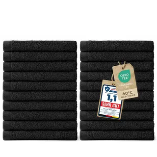 Blumtal Premium Frottier Gästehandtücher Set 24 teilig 100% Baumwolle - Oeko-TEX zertifiziertes Gästehandtuch 24x (30x30 cm) - Ultra saugstarkes Gästetücher Set waschbar °60 - Handtücher Schwarz