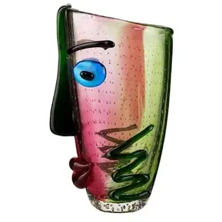 Yao Yuan Glasvase mit Gesicht, mundgeblasen, Murano-Stil, Mehrfarbig, 37 cm hoch
