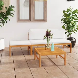 The Living Store 4-tlg. Garten-Lounge-Set mit Creme Kissen Massivholz Teak - Creme