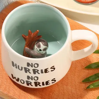 Disoza Tasse Faultier, 3D-Geschenk für Frauen, Keramik-Tasse mit Faulheitsfigur, 13,5 cm x 8 cm