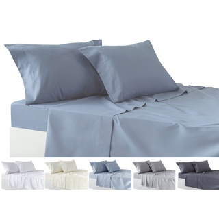 Todocama 4-teiliges Bettwäsche-Set – Spannbetttuch – Bettlaken – Zwei Kissenbezüge 50 x 80 cm (Bett 180 – 180 x 190/200 cm, Graublau)