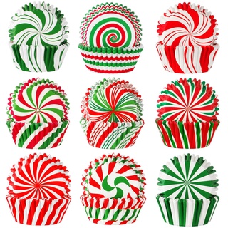 SANNIX Cupcake-Förmchen für Weihnachten, Süßigkeitenmuster, Cupcake-Förmchen, Papierverpackungen, Muffineinlagen für Weihnachten, Urlaub, Geburtstag, Party, Süßigkeiten, Kuchen, Dekorationen, Zubehör