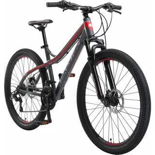 BIKESTAR Hardtail Aluminium Mountainbike 26 Zoll, 21 Gang Shimano Schaltung mit Scheibenbremse | 16 Zoll Rahmen MTB Erwachsenen- und Jugendfahrrad | Grau & Rot - Grau, Rot