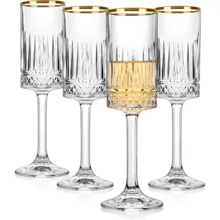 Cambareign Sektgläser 4er Set, 200ml Champagner Gläser mit Goldrand, Kristall Quadratisch Sektgläser Glas, Geschenk für Geburtstag, Hochzeit, Jahrestag