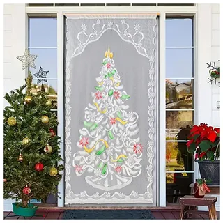BrightGlow Weihnachten Vorhänge Tür Scheibengardine Spitze Vorhänge Transparent Schneemann Gardine Weihnachten Türabdeckung Lace Curtains Weihnachtsmann Gardine 100x 200cm Weihnachtsbaum