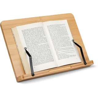 Navaris Buchständer kompatibel mit iPad - 34x24cm Buchhalter Buchstütze aus Bambus - Stand Halter für Buch Tablet - für Küche Schreibtisch - Schwarz