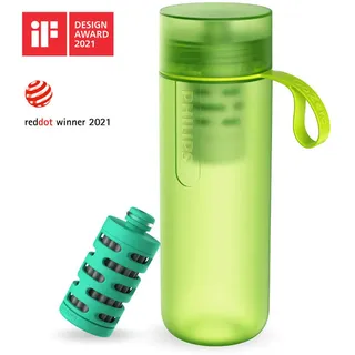 Philips Wasserflasche mit Filter , Limette , Kunststoff , 0,59 l , 7.5x7.5x21.2 cm , große Einfüllöffnung, mit Deckel, schadstofffrei, leichte Kartuschen-Entnahme , Geschirr, Kannen & Karaffen, Wasserkaraffen & Krüge