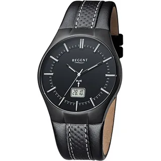 Regent Herren-Armbanduhr schwarz Analog-Digital FR-216 Leder-Armband D2URFR216