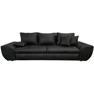 luma-home Big-Sofa mit Schlaffunktion, Bettkasten, Wellenunterfederung B275/T98/H90 cm, Liegefläche 148x194 cm, Mikrofaser Leder-Optik Vintage Schwarz / 18010 , Textil , Füllung: Polyurethan (Pur) , einzeln stellbar,Rechteckig , 275x90x98 cm , Wohnzimmer, Sofas & Couches, Sofas, Bigsofas