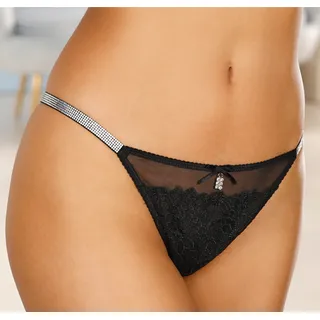 String LASCANA, Damen, Gr. 40/42, schwarz, Spitze, Obermaterial: 75% Polyamid, 20% Polyester, 5% Elasthan, Unterhosen String, mit edlen Strassbändern, sexy Dessous, Reizwäsche