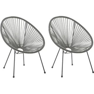 BELIANI Gartenstuhl 2er Set Dunkelgrau Polyrattan Spaghetti-Optik Modern Mexikanischer Stil Outdoor Balkon Terrasse Garten Möbel - Grau, Schwarz
