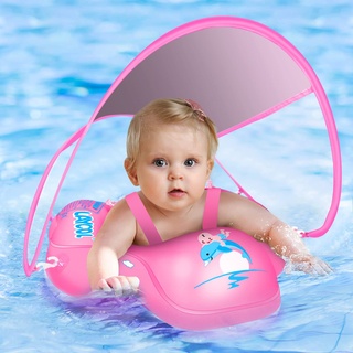 LAYCOL Baby Schwimmschwimmer aufblasbar Baby Pool Float Neueste mit Sonnenschutz Baldachin, Baby Schwimmschwimmer für Alter von 3-36 Monaten (Rosa, S)