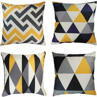 OYIMUA 4er Set Dekorativen Zierkissenbezüge Gelb 50 x 50 cm Geometrische Kissenbezüge Quadratische Kissenhülle für den Außenbereich Terrasse Garten Bank Wohnzimmer Sofa Dekor