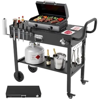 Vevor Grillwagen Outdoor 787x432 mm (Tischplattengröße), Klappbarer Grilltisch mit Taschentuchhalter & Rädern & magnetischer Werkzeugablage, Grillvorbereitungstisch Servierwagen für Picknick Küche