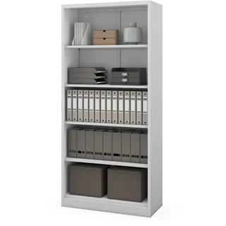 Jan Nowak Metallregal Ordnerregal, Stahl, 5 Ebenen, 90 x 195 x 40 cm | Vier höhenverstellbare Einlegeböden, je 40 kg Tragkraft, geschlossene Rückwand, Schraubmontage, für Büro und Archiv