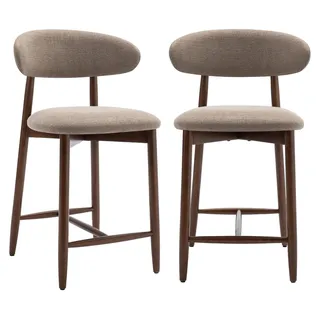 COLAMY 2er-Set Barhocker, moderne Thekenstühle mit komfortabler Sitzfläche aus Stoff und Holzgestell, für Kücheninsel oder Bartheke, Farbe Braun - Braun