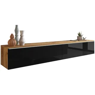 P & B Lowboard 180x30 cm Eiche Wotan/Schwarz Hochglanz Holzwerkstoff