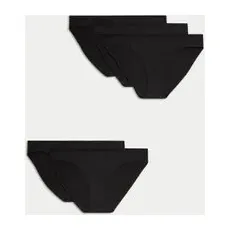 Womens M&S Collection 5pk No VPL Cotton Modal Bikini Knickers - Black, Black - 22