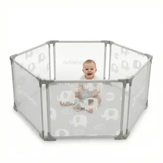 BabybeFun Laufstall Baby – 6-teilig & erweiterbar – Laufgitter Baby aus Stahl mit weicher Stoffummantelung - Laufstall faltbar & vielseitig einsetzbar (6-)