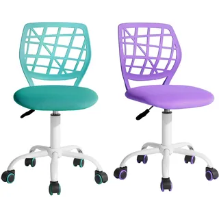 FurnitureR Schreibtischstuhl, Bürostuhl, ergonomisch, ohne Armlehne, höhenverstellbar, Drehstuhl, Violett + Aqua, 40 x 38,5 x 87 cm, 2 Stück