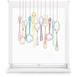 Blindecor Digital Kitchen Raffrollo mit Digitaldruck, Cutlery, 150 x 180 cm (BxH), Stoffgröße 147 x 175 cm, Fensterrollos